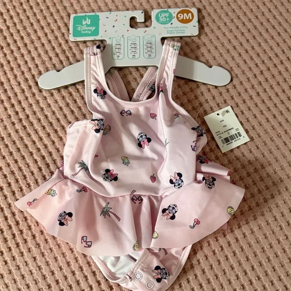 NWT 2 Disney Infant Pink Minnie Mouse Bathing Suits Size 9 months